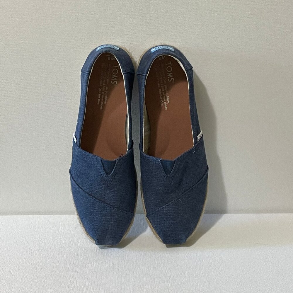 EUC Toms Women's Size 8 Classic Navy Denim Espadrilles Slip-on Flats